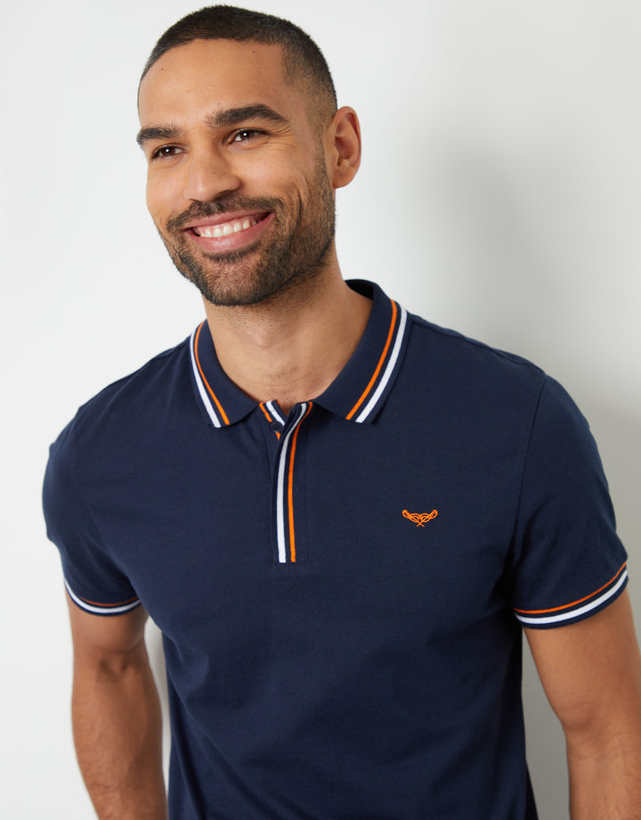 Blue Mix Contrast Tipping Hidden Placket Polo Shirts (3 Pack)