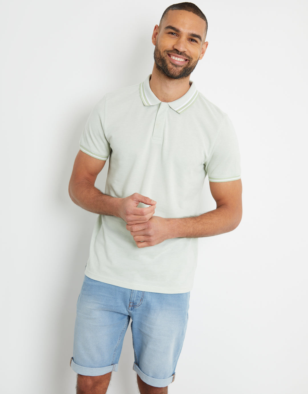 Sage Green Two Tone Pique Polo Shirt