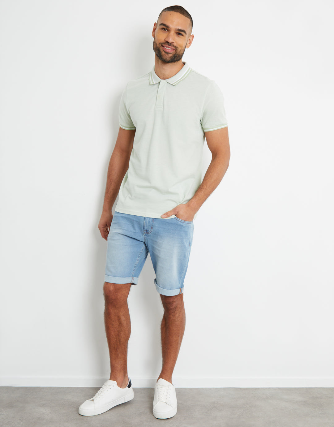 Sage Green Two Tone Pique Polo Shirt