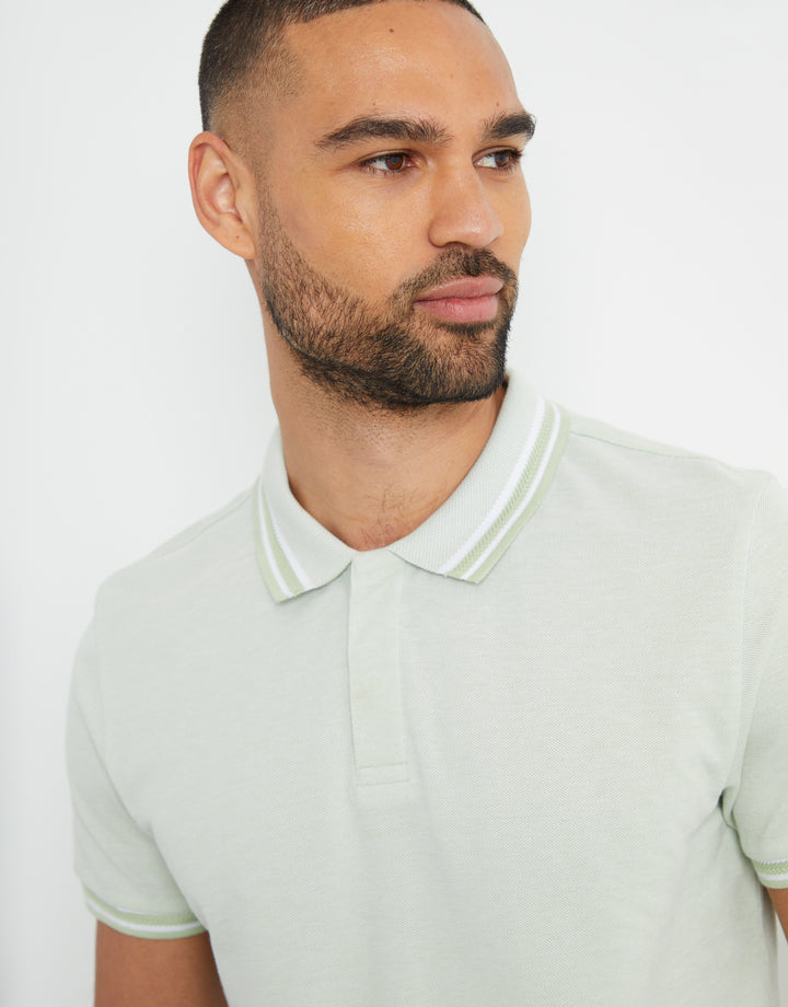 Sage Green Two Tone Pique Polo Shirt