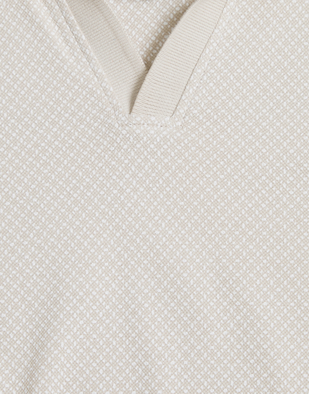 Taupe Printed Pique Open Collar Polo Shirt