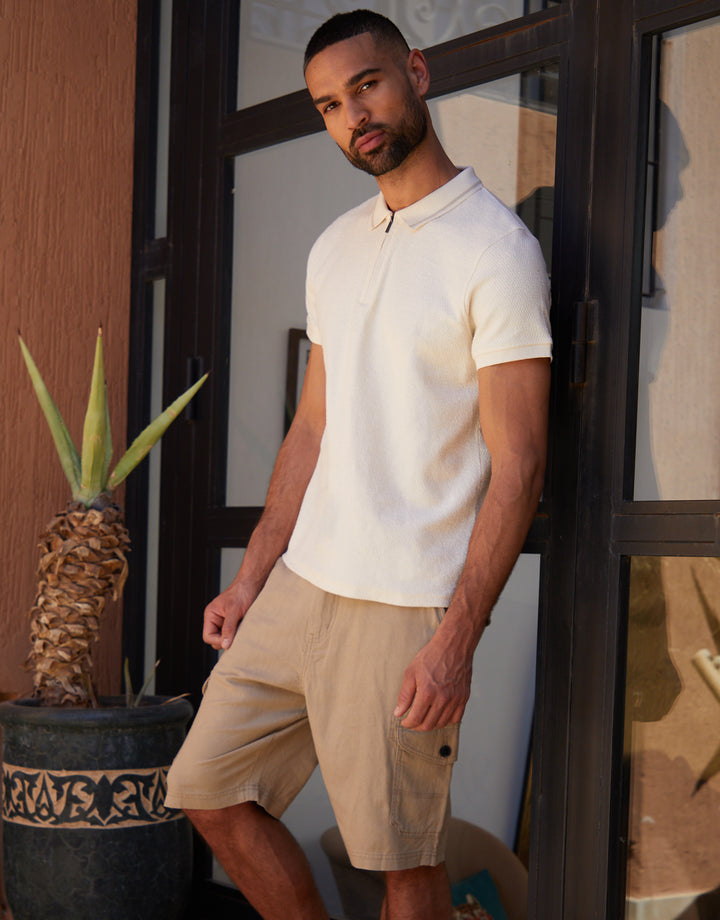 Off White Zip Collar Polo Shirt