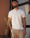 Men's Off White Zip Collar Polo Shirt