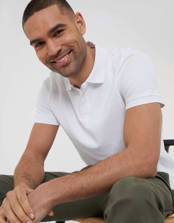 White Textured Hidden Placket Polo Shirt