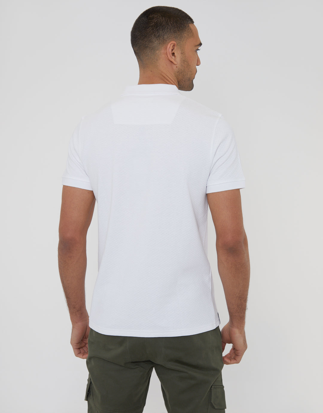 White Textured Hidden Placket Polo Shirt