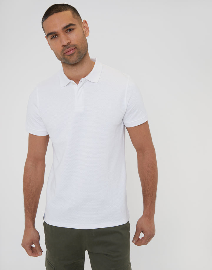 White Textured Hidden Placket Polo Shirt