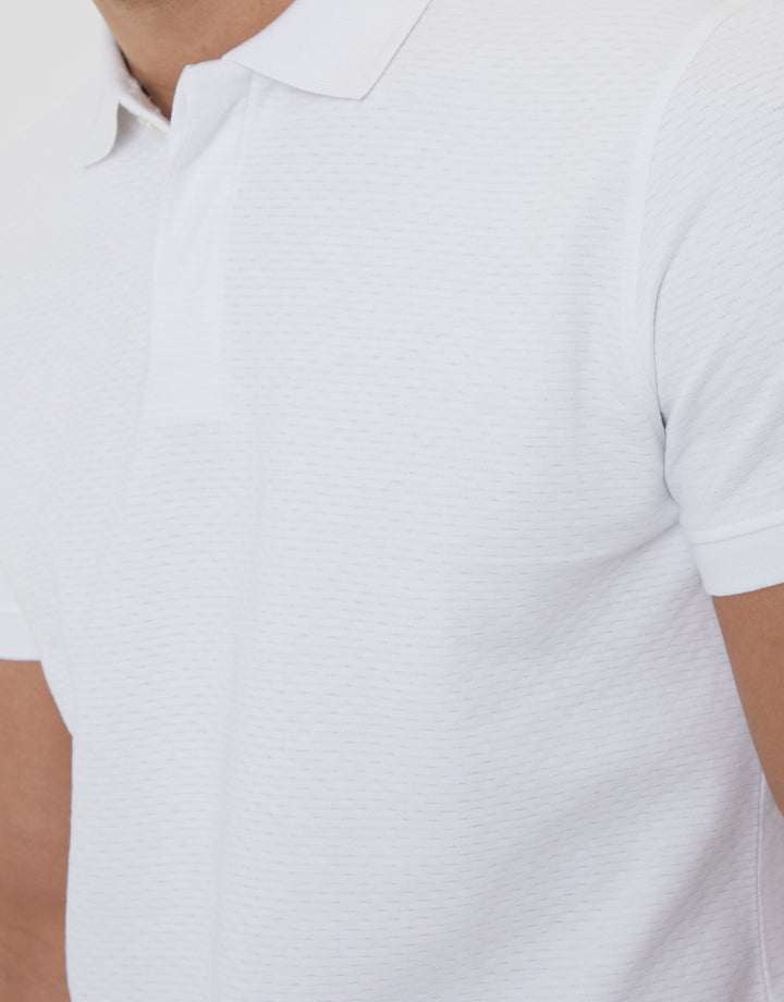 White Textured Hidden Placket Polo Shirt