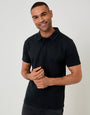 Threadbare Textured Hidden Placket Polo Shirt in Black - front view