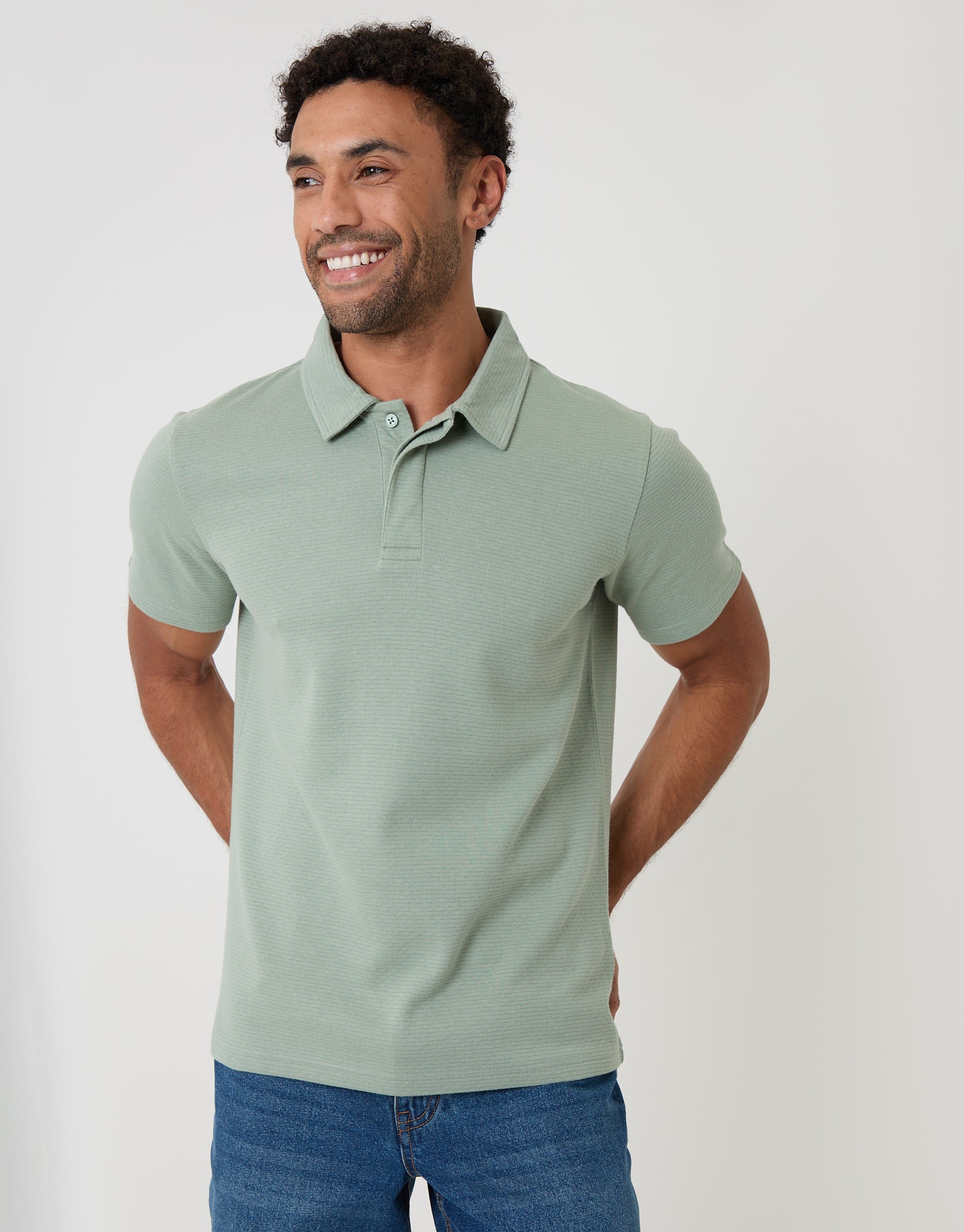 Textured Hidden Placket Polo Shirt in Sage Green