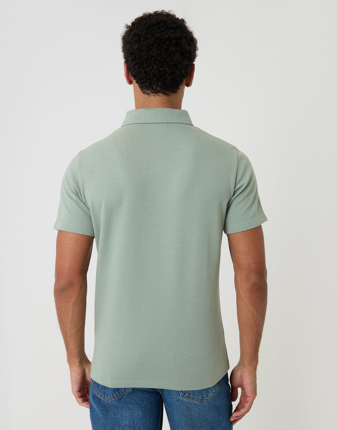 Threadbare Textured Hidden Placket Polo Shirt in Sage Green - back view
