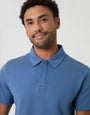 Threadbare Textured Hidden Placket Polo Shirt in Denim Blue - collar close up