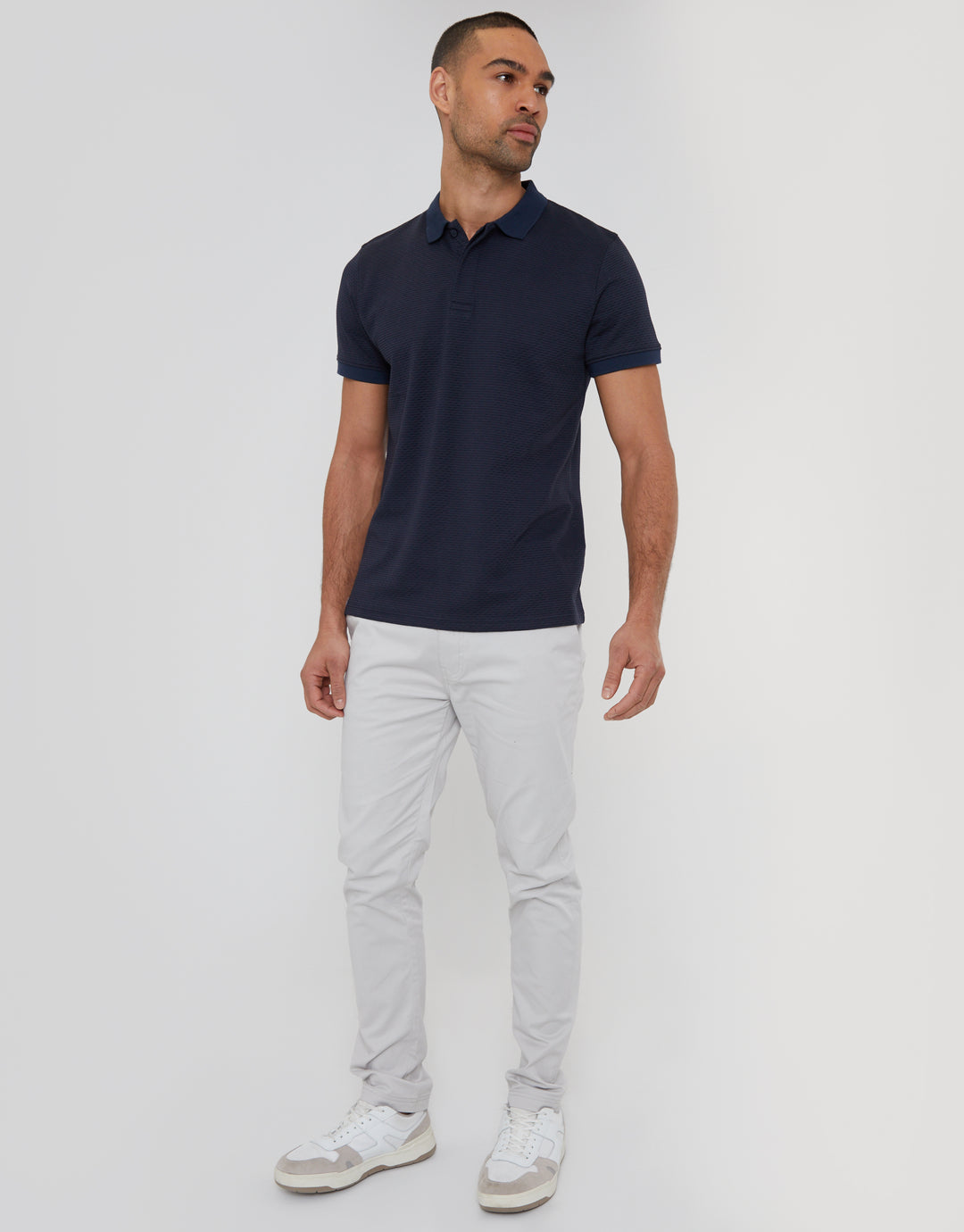 Navy Textured Hidden Placket Polo Shirt