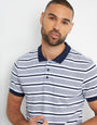 Navy Stripe Contrast Rib Collar Polo Shirt