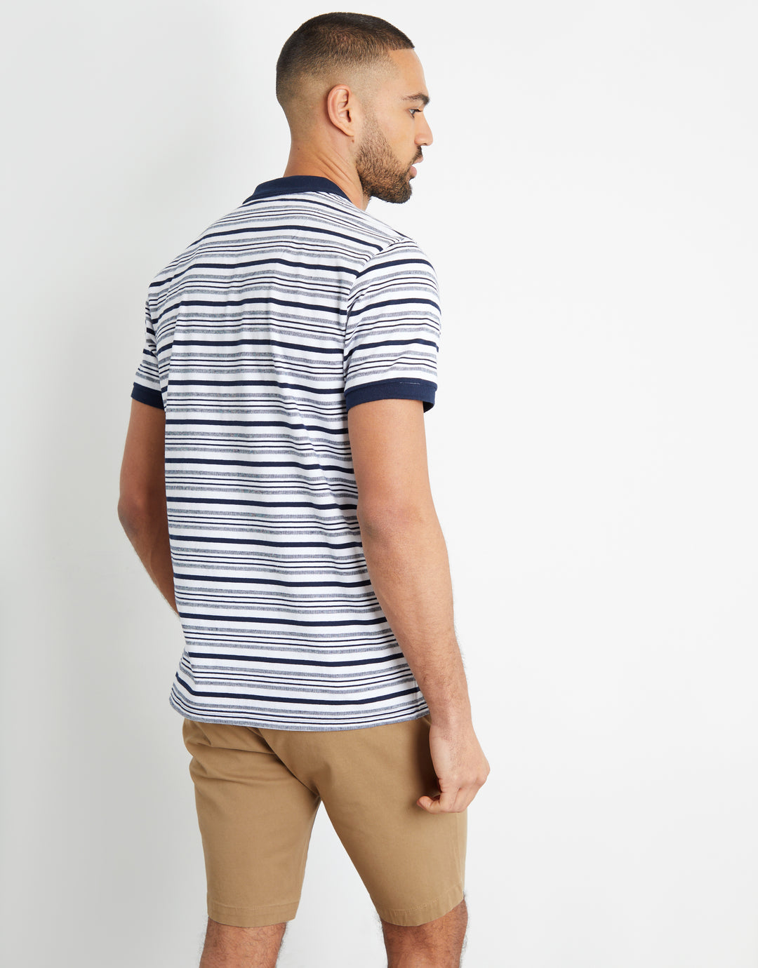 Navy Stripe Contrast Rib Collar Polo Shirt