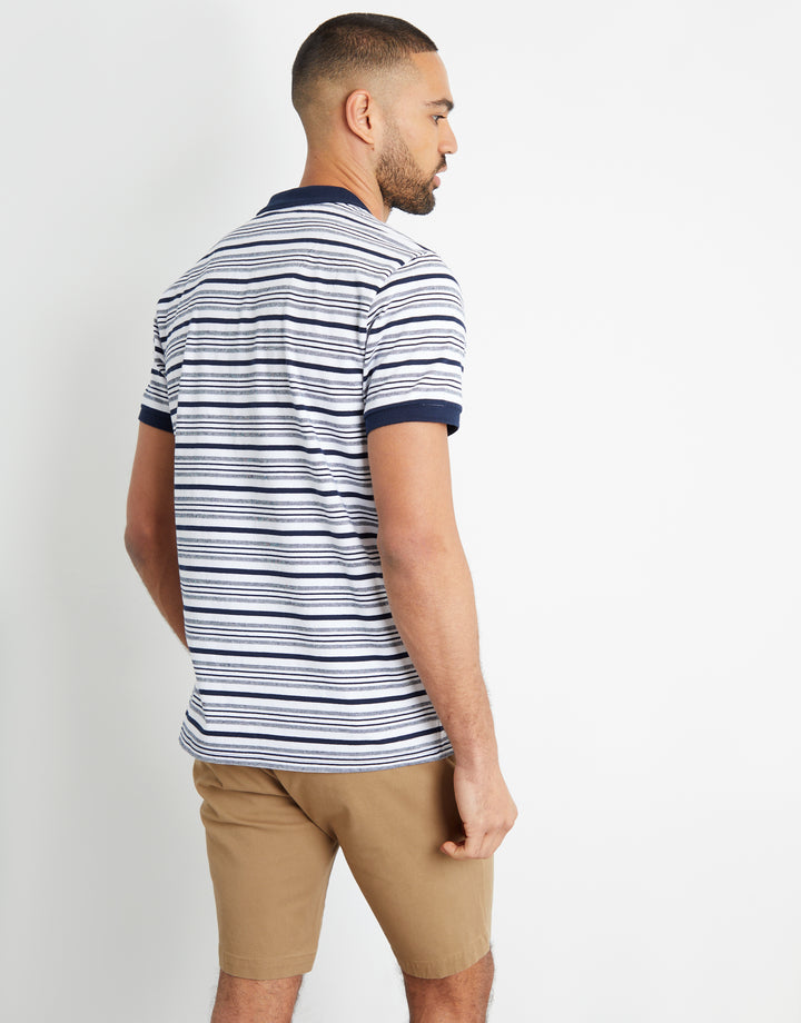 Navy Stripe Contrast Rib Collar Polo Shirt