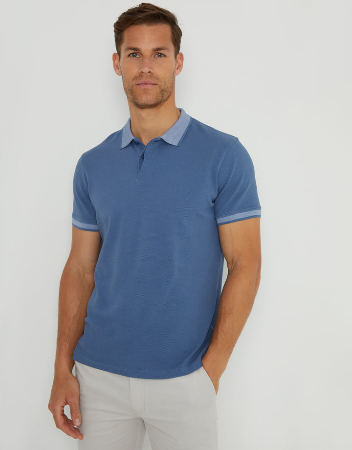 Denim Blue Popcorn Jersey Polo Shirt
