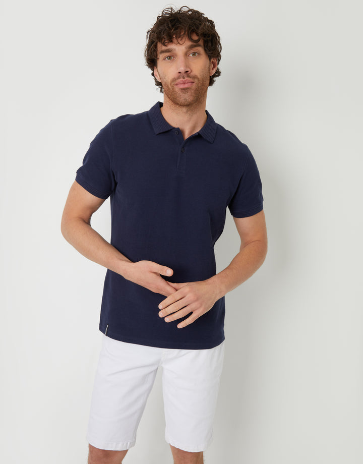 Navy Waffle Jersey Polo Shirt
