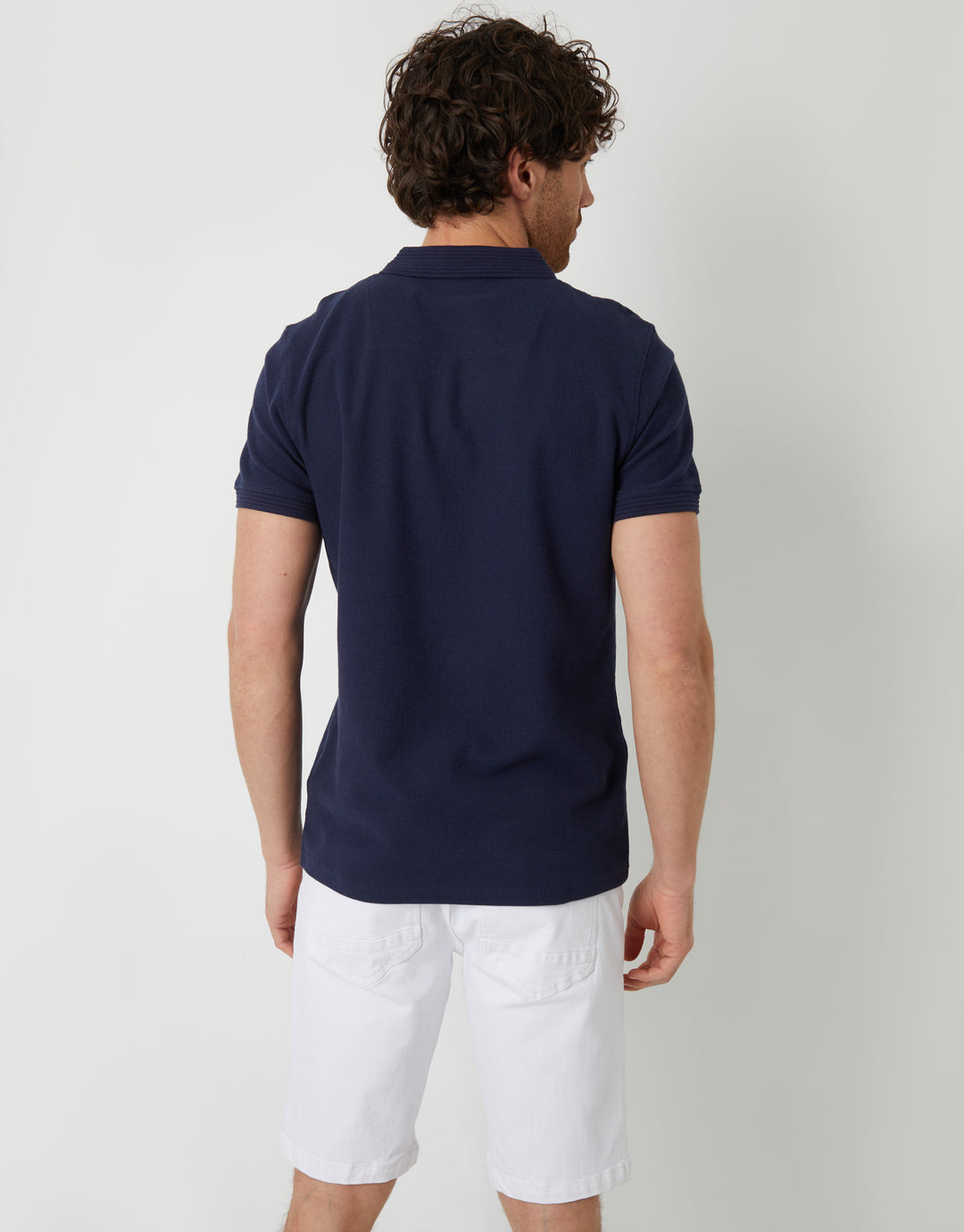 Navy Waffle Jersey Polo Shirt