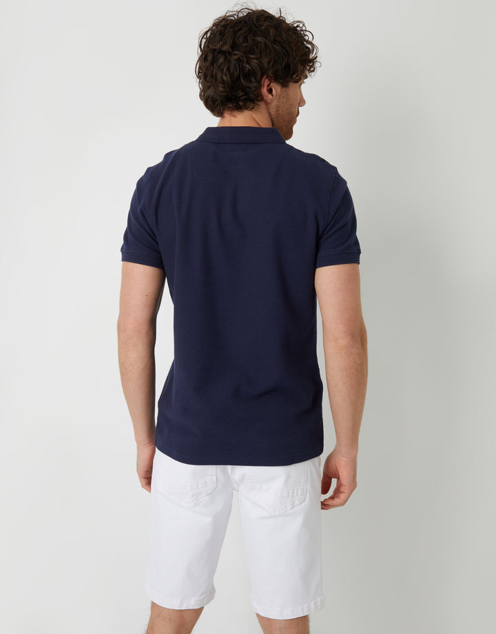 Navy Waffle Jersey Polo Shirt