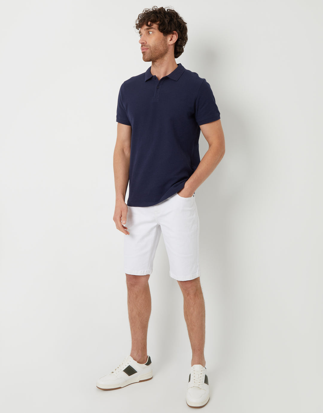 Navy Waffle Jersey Polo Shirt