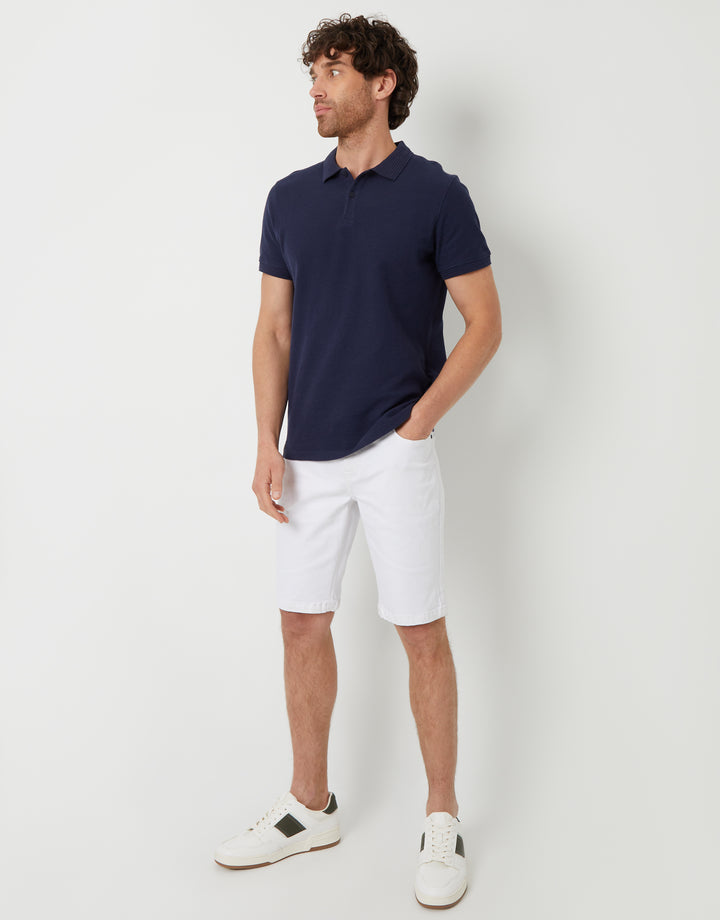 Navy Waffle Jersey Polo Shirt