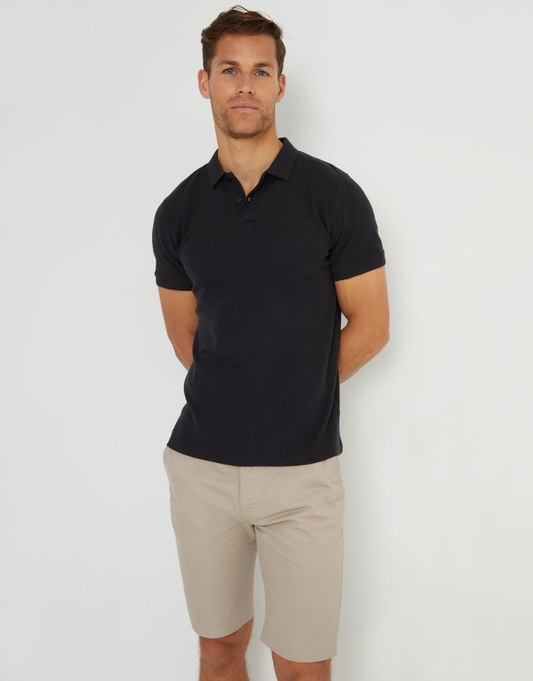 Black Waffle Jersey Polo Shirt