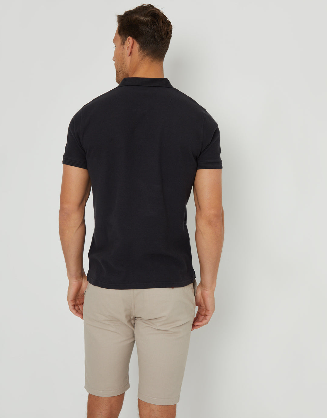 Black Waffle Jersey Polo Shirt