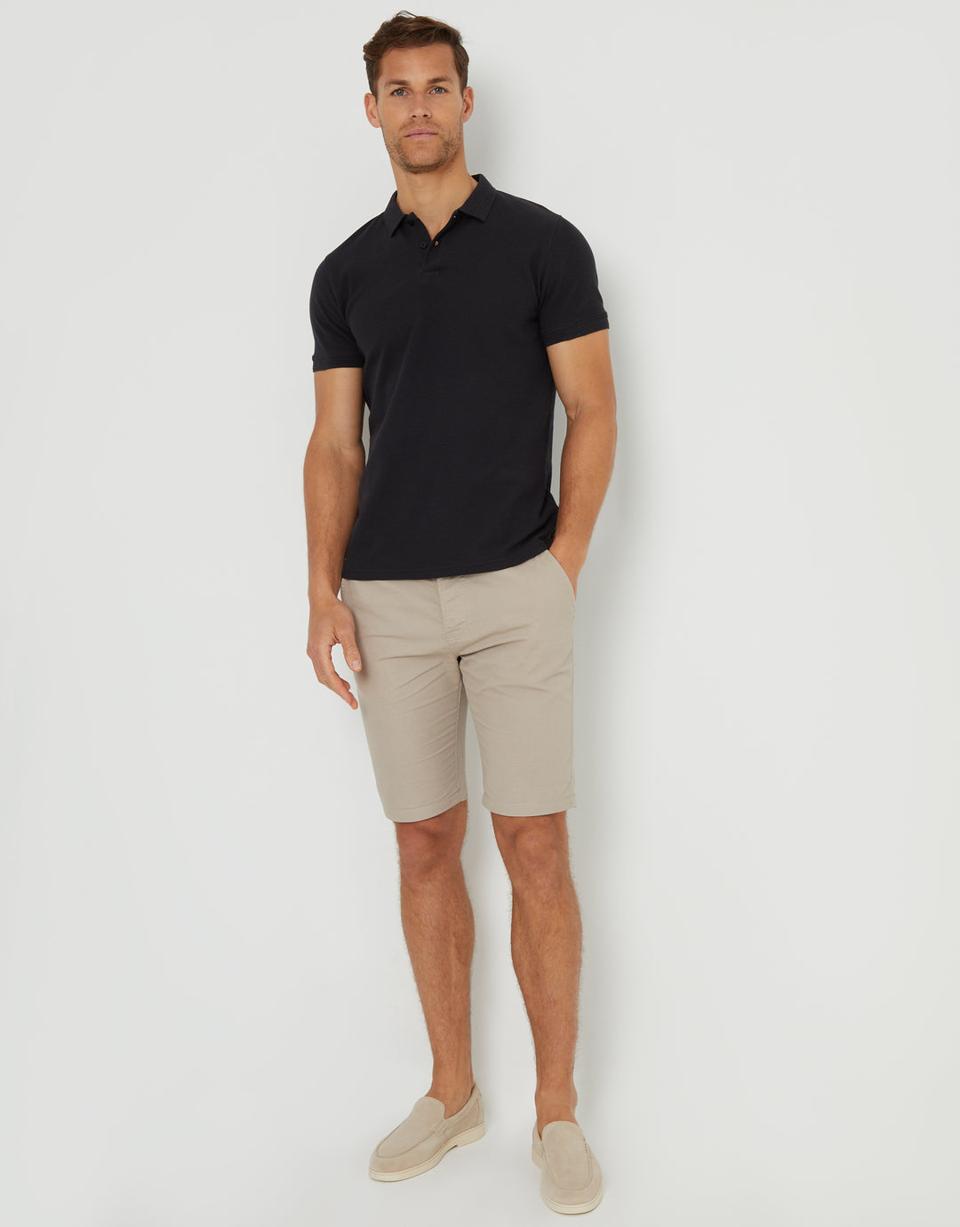 Black Waffle Jersey Polo Shirt