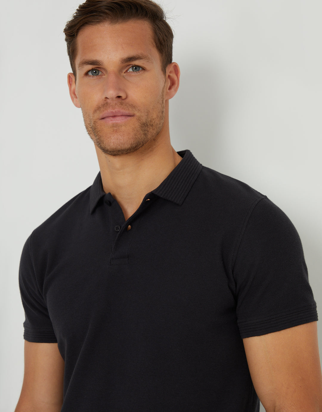 Black Waffle Jersey Polo Shirt