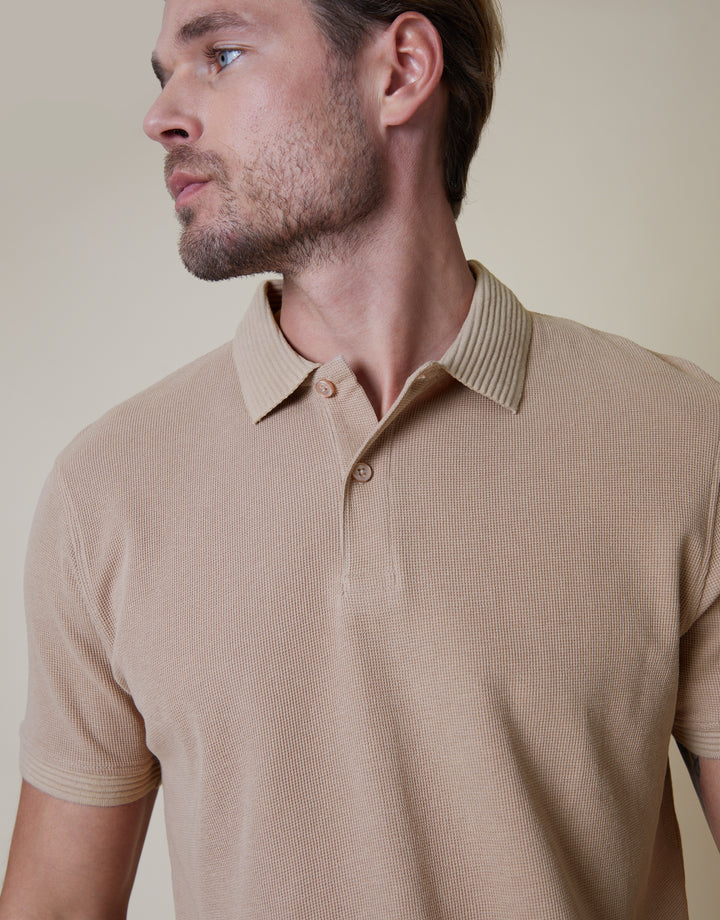 Stone Waffle Jersey Polo Shirt