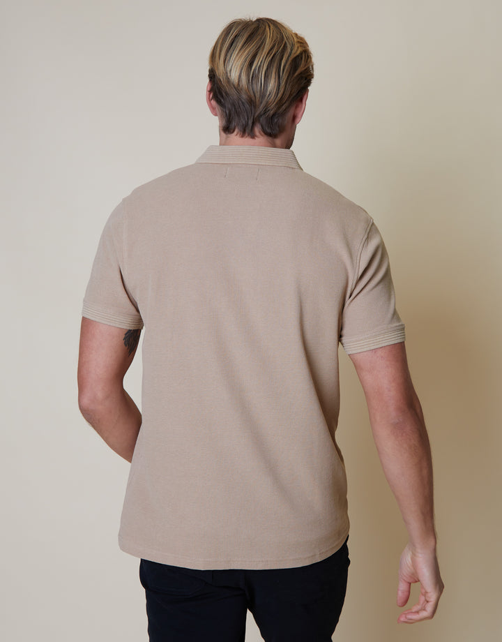 Stone Waffle Jersey Polo Shirt