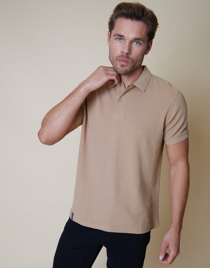 Stone Waffle Jersey Polo Shirt