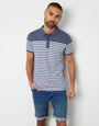 Navy Grindle Striped Rib Collar Polo Shirt