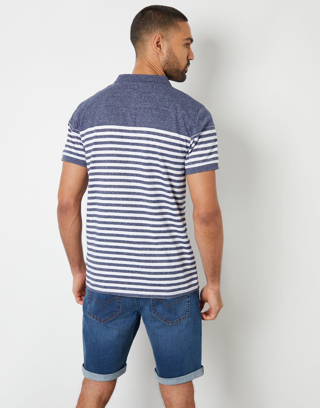Navy Grindle Striped Rib Collar Polo Shirt