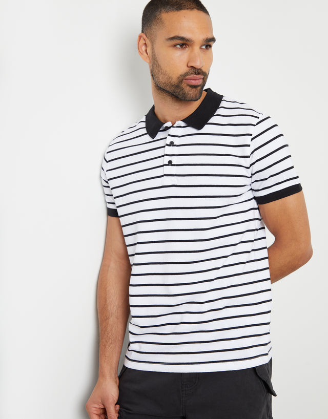 Men's Black & White Striped Polo Shirt