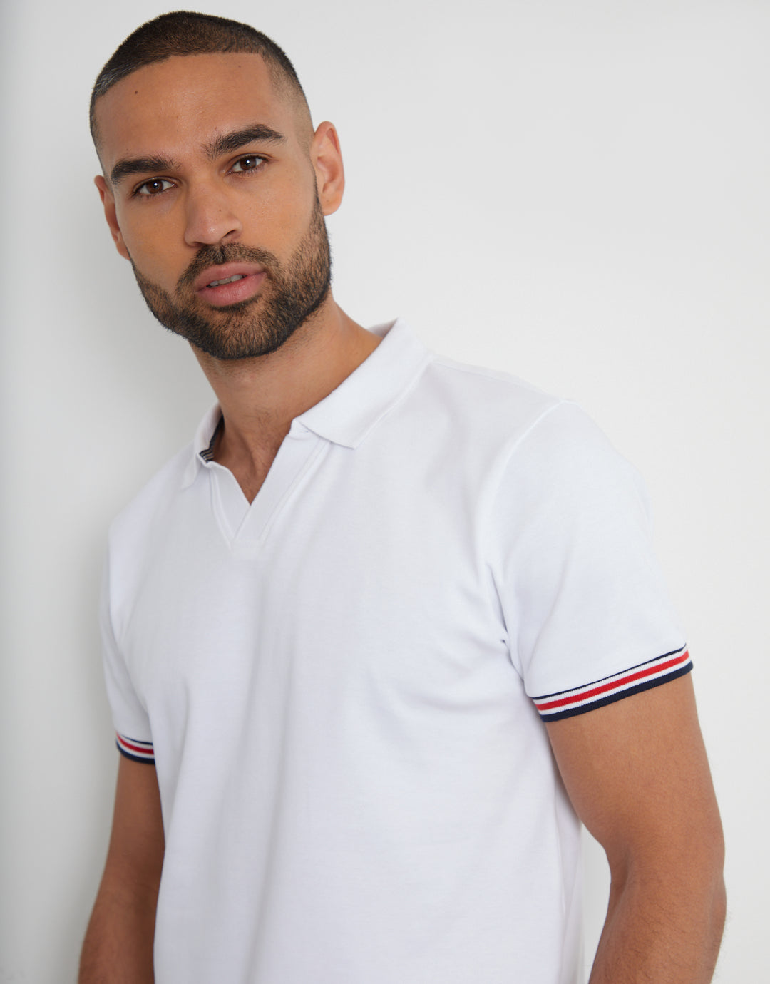 White Trophy Neck Polo Shirt