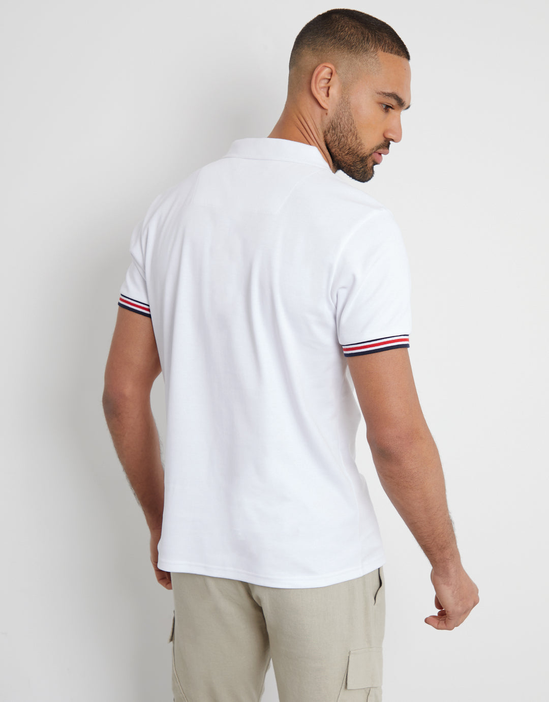 White Trophy Neck Polo Shirt