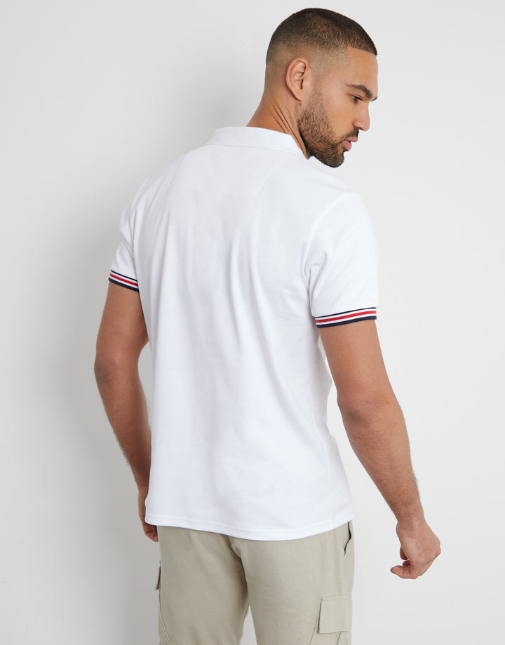 White Trophy Neck Polo Shirt