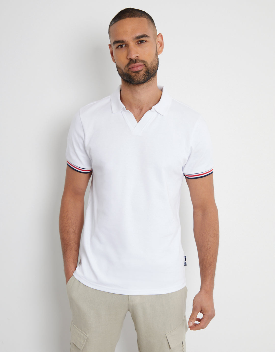 White Trophy Neck Polo Shirt