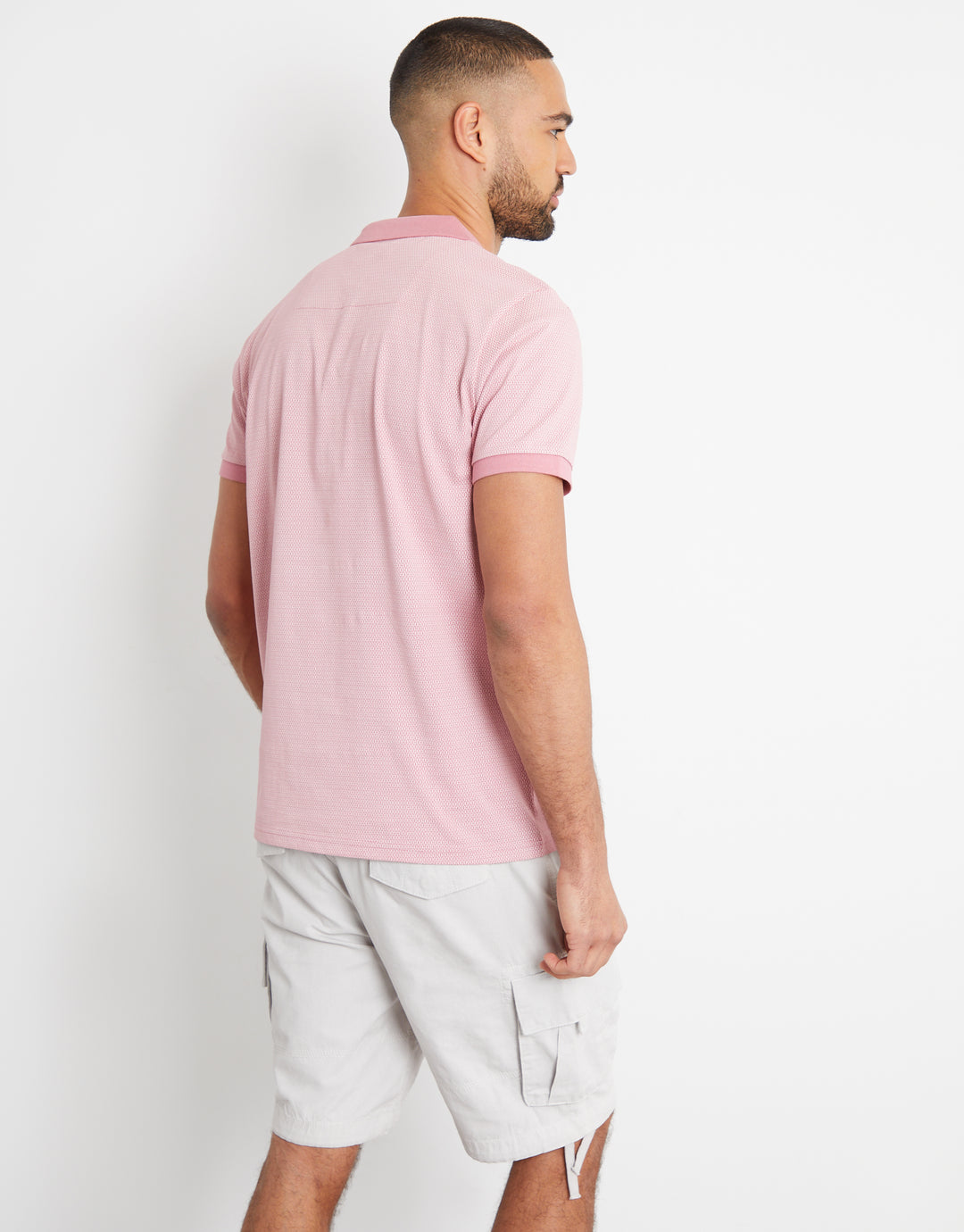 Vintage Pink Printed Zip Neck Polo Shirt