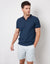 Navy Geo Print Trophy Neck Pique Polo Shirt