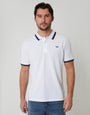White Herringbone Tipping Detail Pique Polo Shirt