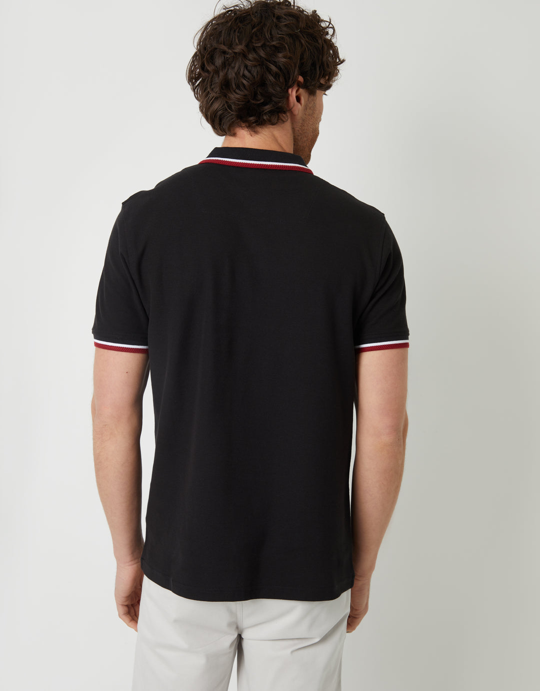 Black Herringbone Tipping Detail Pique Polo Shirt