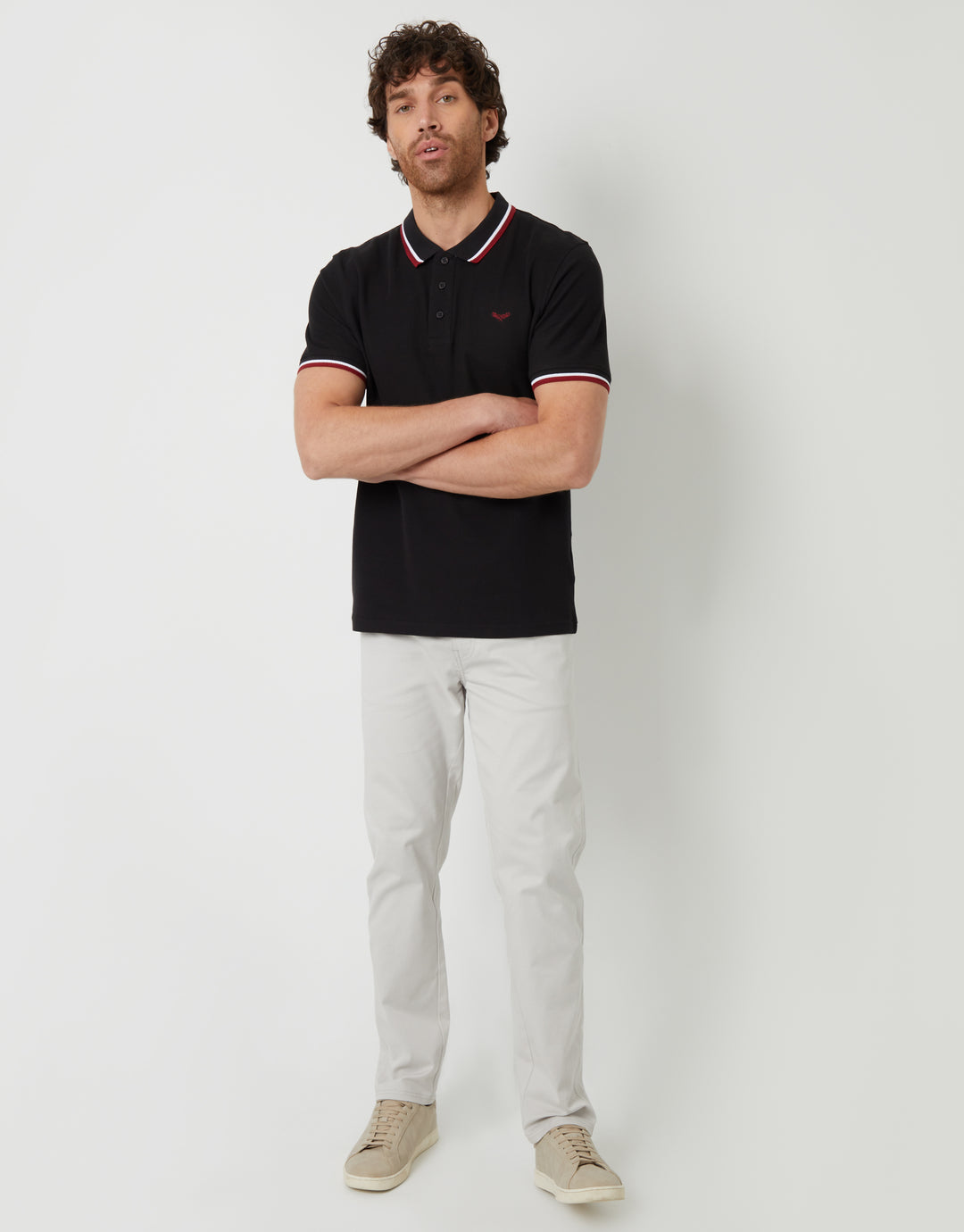 Black Herringbone Tipping Detail Pique Polo Shirt
