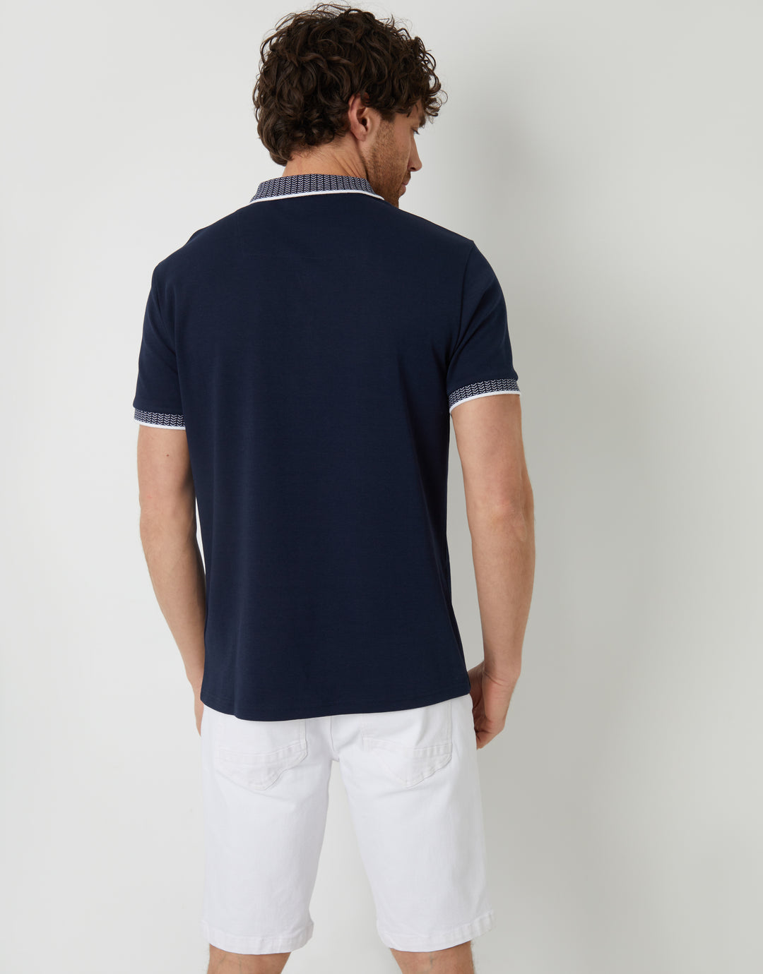 Navy Contrast Pattern Collar Polo Shirt