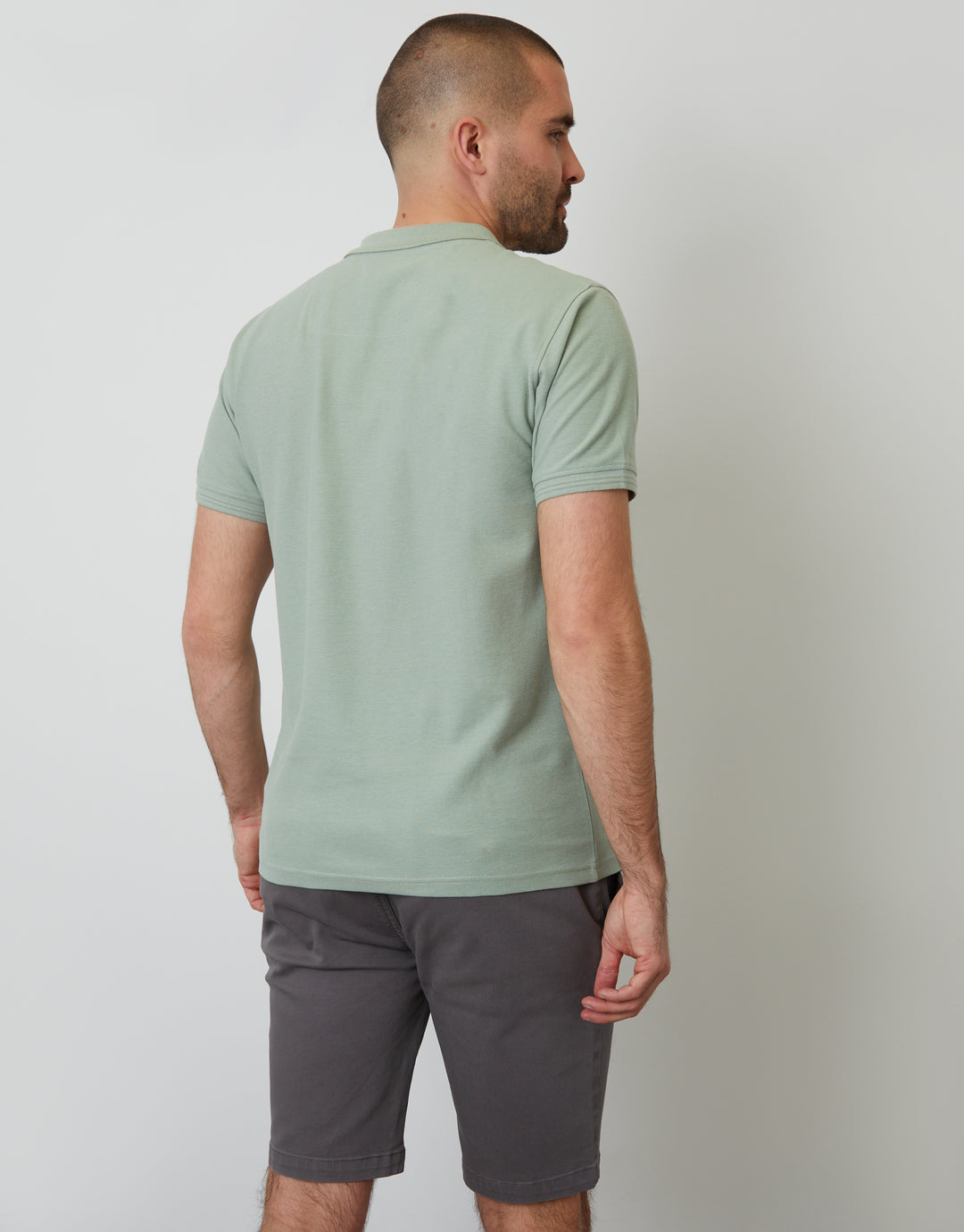 Cotton Pique Short Sleeve Polo Shirt in Sage Green