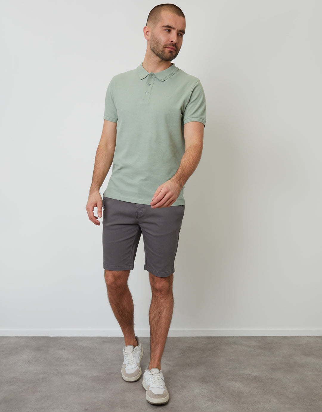 Cotton Pique Short Sleeve Polo Shirt in Sage Green