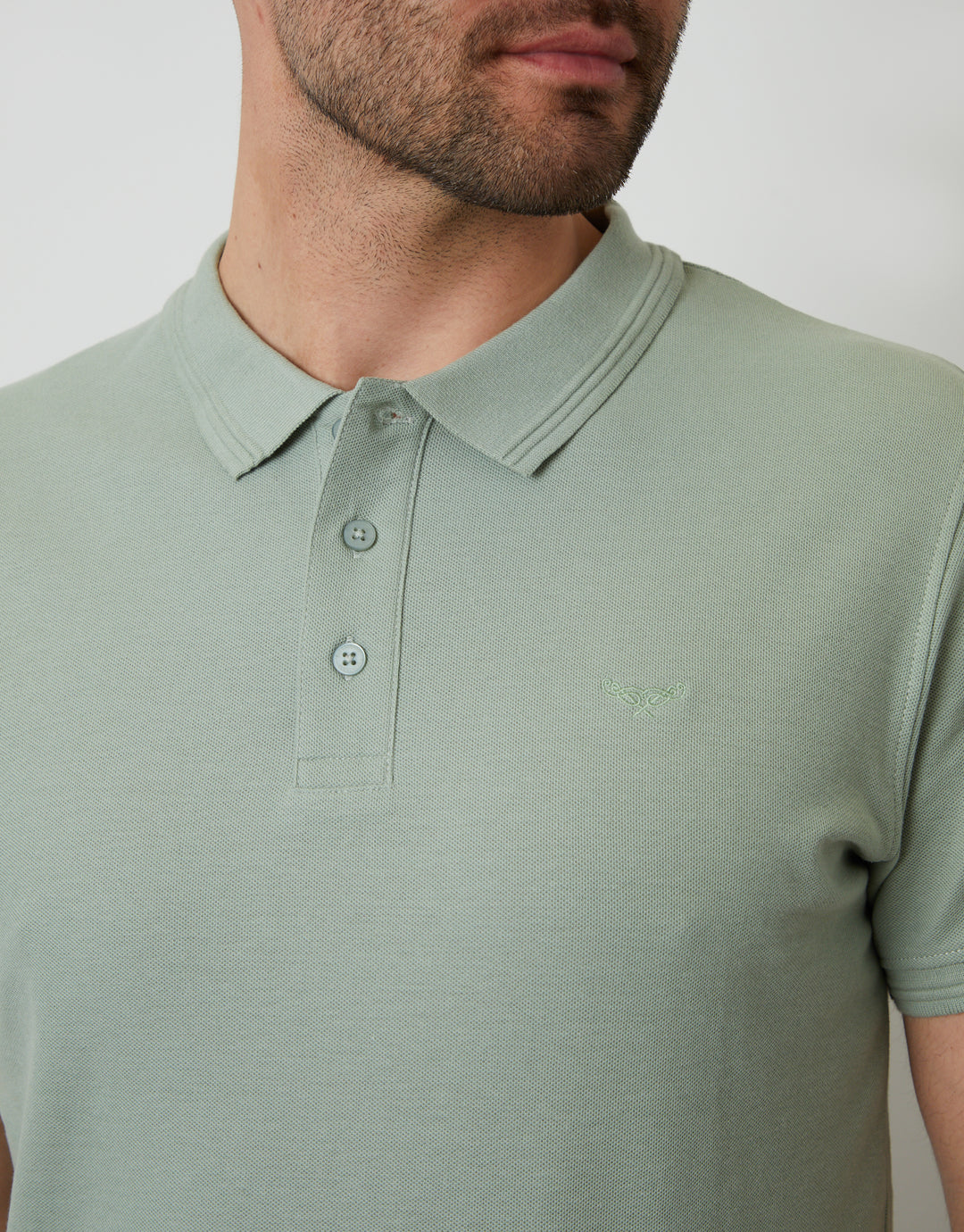 Cotton Pique Short Sleeve Polo Shirt in Sage Green