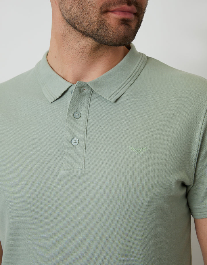 Cotton Pique Short Sleeve Polo Shirt in Sage Green