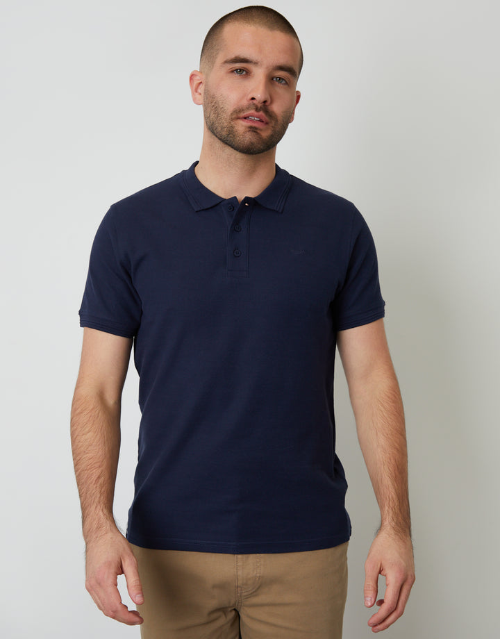 Cotton Pique Short Sleeve Polo Shirt in Navy